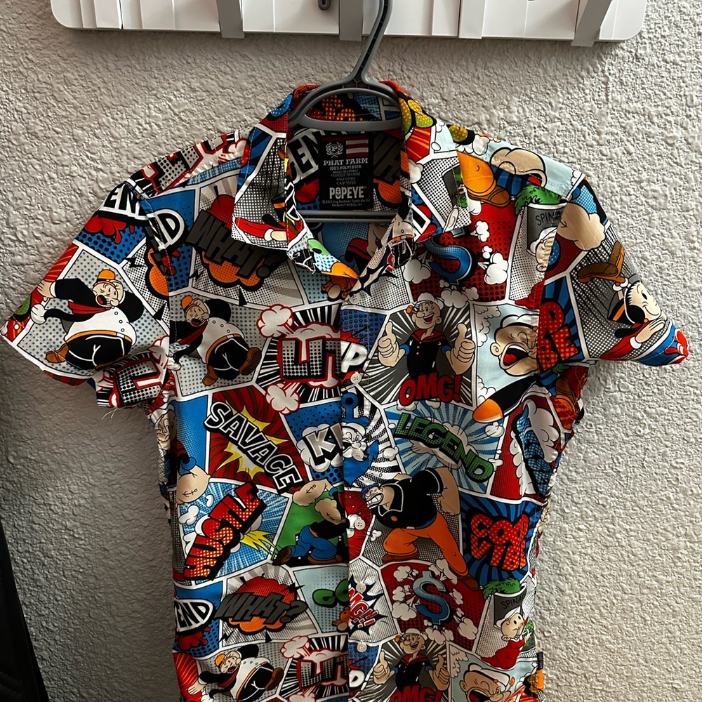 Phat Farm Popeye Print Men's Button Up Casual Shirt